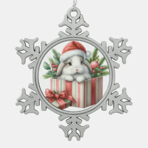 Christmas Lop Bunny Rabbit Snowflake Pewter Christmas Ornament
