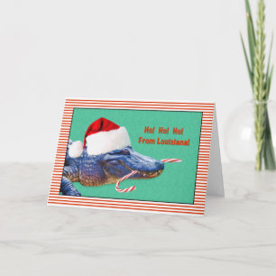 Christmas, Louisiana, Alligator with Santa Hat Holiday Card