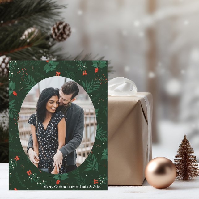 Christmas Love Couple Photo Green Mistletoe Magnet (Creator Uploaded)