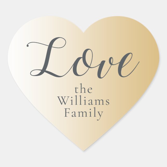 Christmas Love Custom Name Shiny Gold Ombre Heart  Heart Sticker (Front)