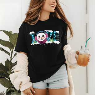Christmas Love Cute Girly Snowman Winter Holidays Tri-Blend Shirt