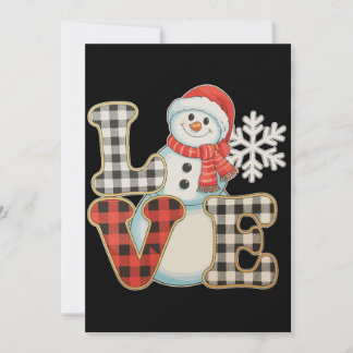 Christmas Love Cute Snowman Buffalo Plaid Winter Holiday Card
