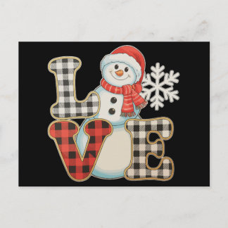 Christmas Love Cute Snowman Buffalo Plaid Winter Holiday Postcard