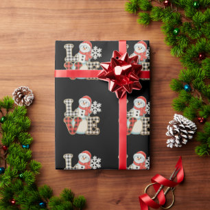 Christmas Love Cute Snowman Buffalo Plaid Winter Wrapping Paper
