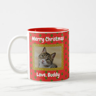 Christmas Love Dog Cat Dad Mum Pet Photo Two-Tone Coffee Mug