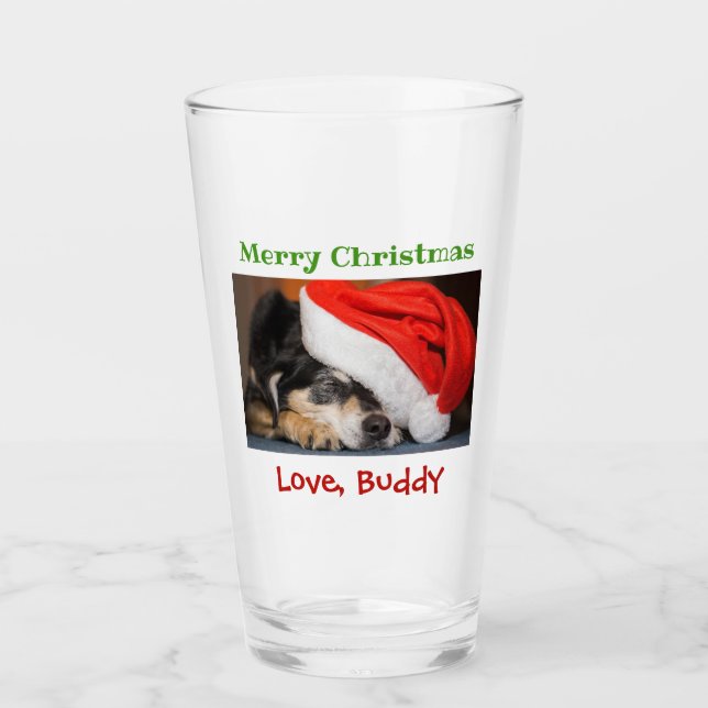Christmas Love Dog Cat Dad Pet Photo Beer Pint Glass (Front)
