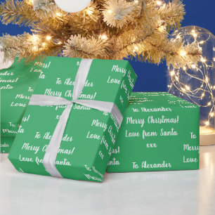 Christmas Love From Santa Personalised Green Wrapping Paper