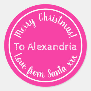 Christmas Love From Santa Personalised Hot Pink Classic Round Sticker