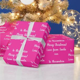 Christmas Love From Santa Personalised Hot Pink Wrapping Paper