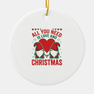 Christmas Love Heart Santa Gnome Design Ceramic Tree Decoration