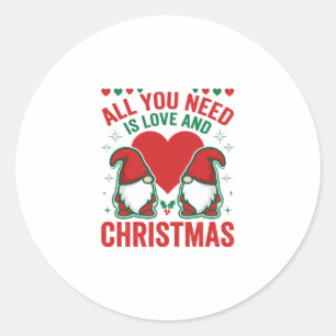 Christmas Love Heart Santa Gnome Design Classic Round Sticker