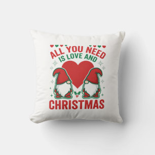 Christmas Love Heart Santa Gnome Design Cushion