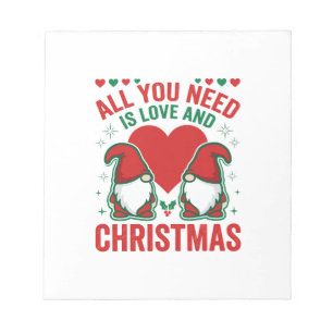 Christmas Love Heart Santa Gnome Design Notepad