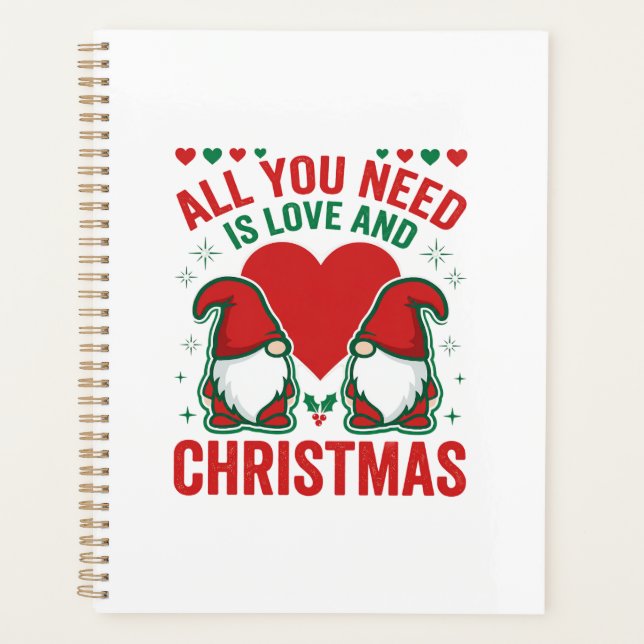 Christmas Love Heart Santa Gnome Design Planner (Front)