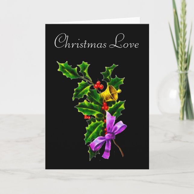Christmas Love Holly Branch Christmas Card (Front)