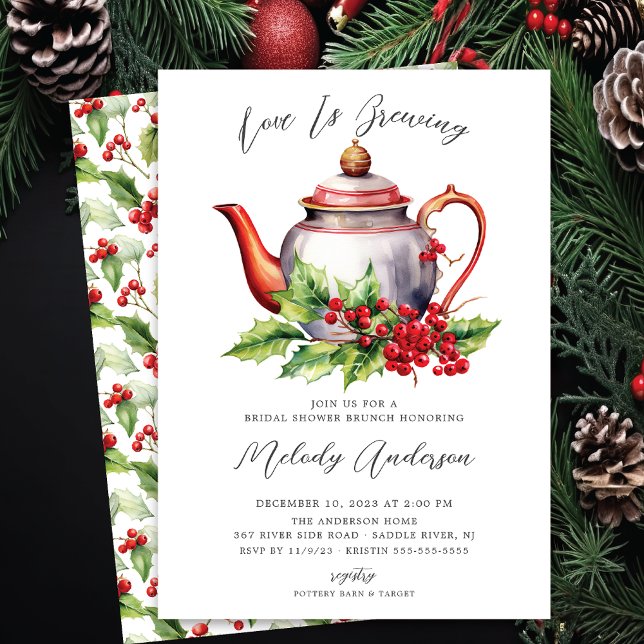 Christmas Love Is Brewing Bridal Shower Invitation (Creator Uploaded)