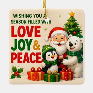Christmas Love Joy Peace Santa Family Celebration Ceramic Ornament