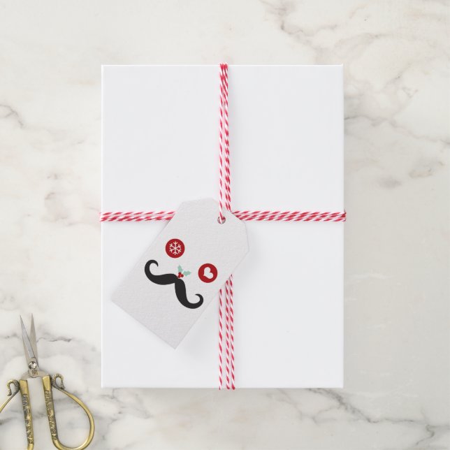 Christmas Love Moustache Holiday Gift Tag (With Twine)