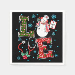 Christmas Love Nurse Cute Medical Snowman Holly Napkin
