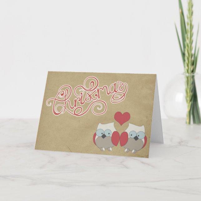 Christmas Love Owls Greeting Card (Front)
