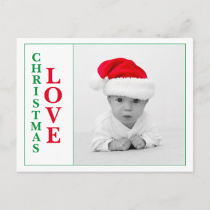 Christmas Love Photo Red Green Typography Holiday Postcard