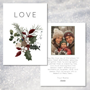 Christmas Love Rustic Minimal Photo Greenery Holiday Card