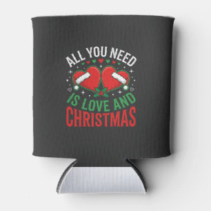 Christmas Love Santa Hat Typography Can Cooler