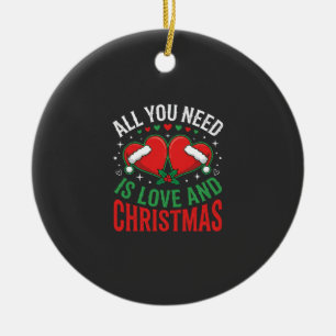 Christmas Love Santa Hat Typography Ceramic Tree Decoration