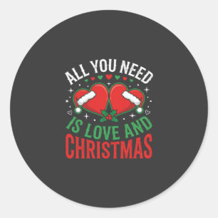 Christmas Love Santa Hat Typography Classic Round Sticker