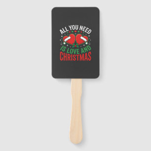 Christmas Love Santa Hat Typography Hand Fan