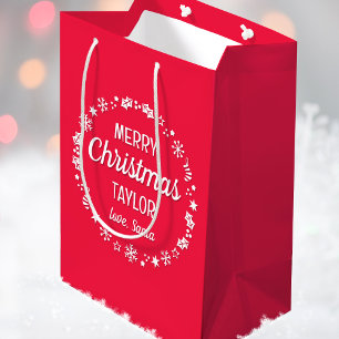 Christmas Love Santa Personalised Name Red Medium Gift Bag