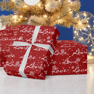 Christmas LOVE Text In Snowflakes Wrapping Paper