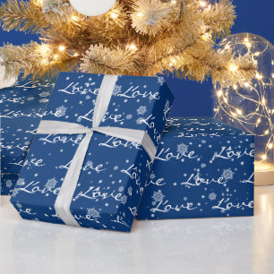 Christmas LOVE Text In Snowflakes Wrapping Paper