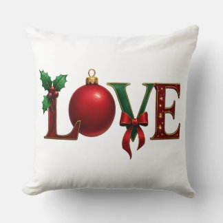 Christmas LOVE Typography Red Ornament Pillow