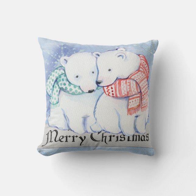 CHRISTMAS LOVELY CUSHION. REVERSIBLE PENGUIN BEAR OUTDOOR CUSHION (Front)