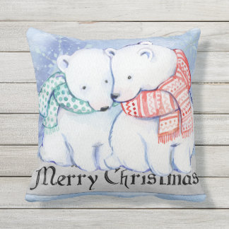 CHRISTMAS LOVELY CUSHION. REVERSIBLE PENGUIN BEAR OUTDOOR CUSHION