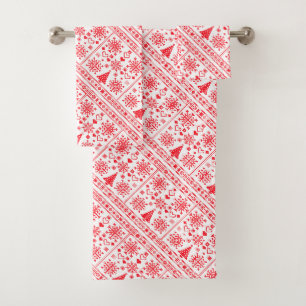 Christmas Lover Cross Pattern Sampler Design Bath Towel Set