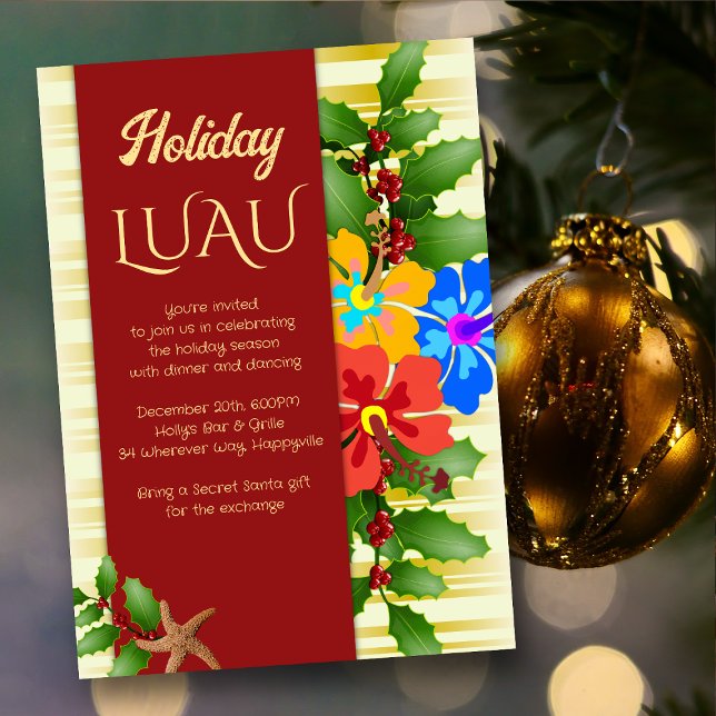 Christmas Luau Hibiscus Holly Party Invitation (Creator Uploaded)