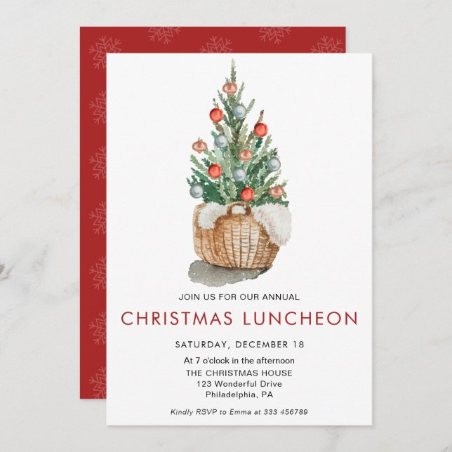 Christmas Luncheon Pine tree Holiday Invitation (Front/Back)
