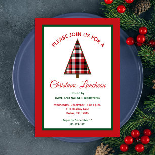 Christmas Luncheon Red Plaid Christmas Tree Invitation