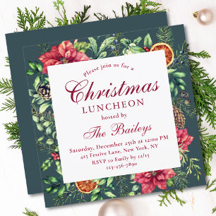 Christmas Luncheon Watercolor Holiday Floral Invitation
