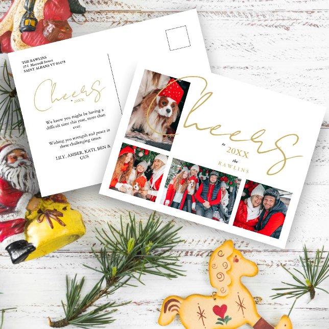 Christmas Luxury Minimalist 4 Photos Family Postcard (Christmas Luxury Minimalist 4 Photos Family Holiday Postcard.)