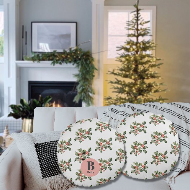 Christmas Macaron Mistletoe Custom Name  Round Cushion (Creator Uploaded)