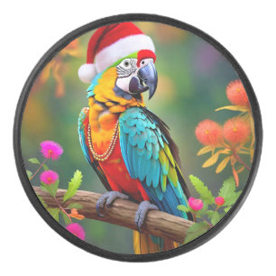 Christmas Macaw Wearing A Santa Hat-56485 Hockey Puck
