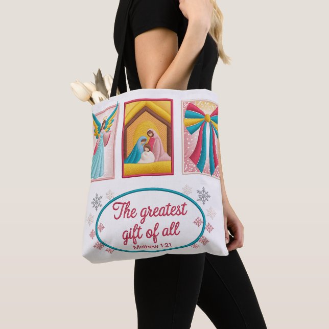 Christmas Machine Embroidery Design – Angel Tote Bag (Close Up)