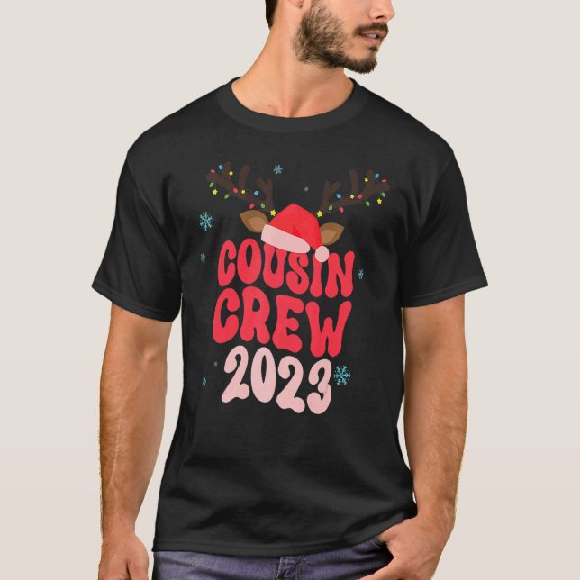 Christmas Maching Cousin Crew Riendeer Xmas Lights T-Shirt (Front)