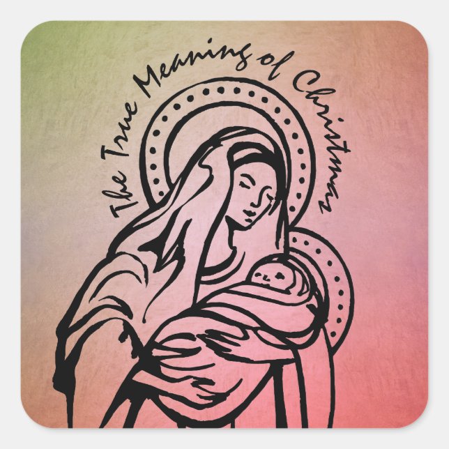 Christmas Madonna and Child Quote Red Green Square Sticker (Front)