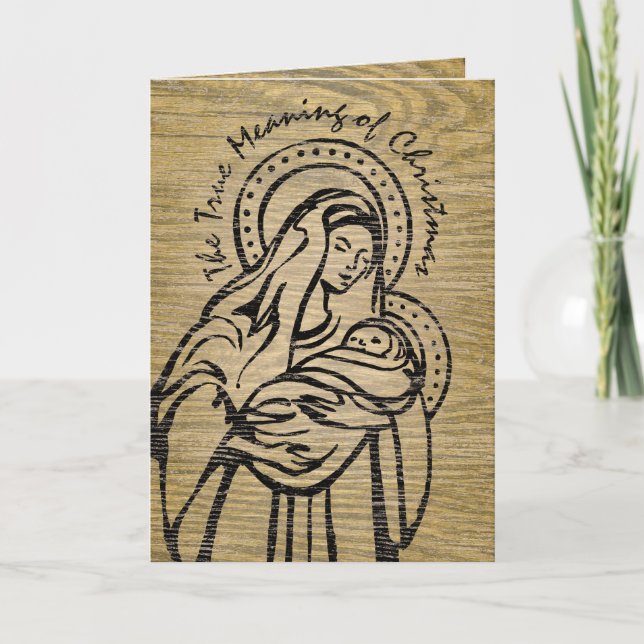 Christmas Madonna and Child Rustic Wood Christian Holiday Card (Front)