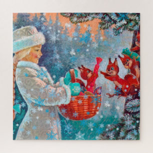 Christmas magic for squirrels and girls jigsaw puzzle