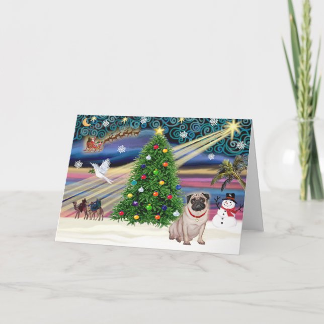Christmas Magic Pug (fawn) Holiday Card (Front)